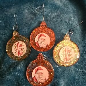 Handmade Festive Glitter Santa Ornaments - Set of 4